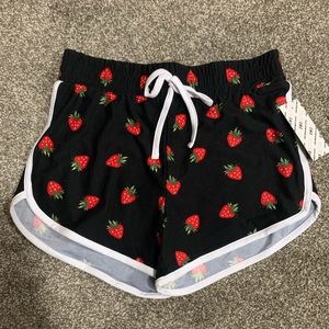 Strawberry Print Soft Lounge Dolphin Shorts